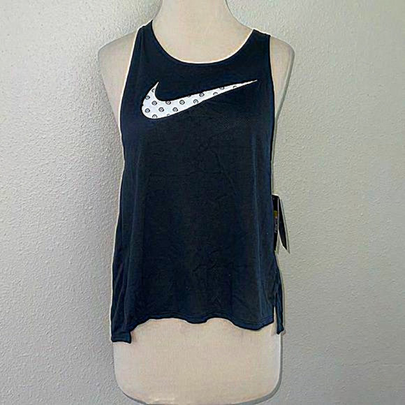 Nike Running Tank Dri Fit Printed Logo Cross Back Top Women's‎ size small black - Picture 1 of 6